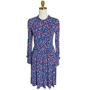 DRAPER JAMES Spring Ditsy Whimsy Floral Fit &Flare Ruffle Long Sleeve Dress Sz S